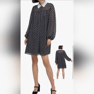 Kate Spade New York Domino Dot Swing Retro Dress Black White XXS Boho Chiffon